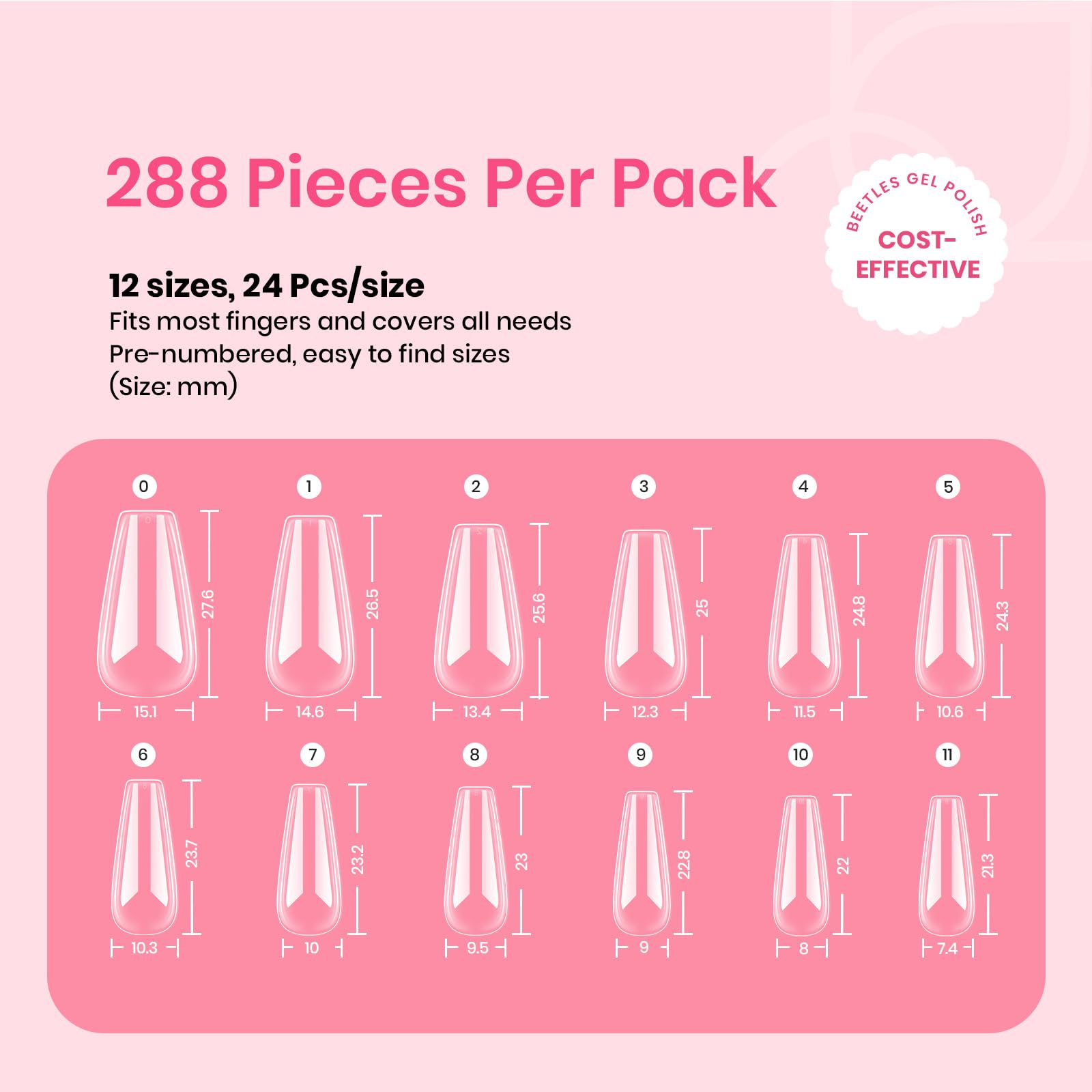 Premium PMMA Beetles nail tips with a clear, durable finish.
