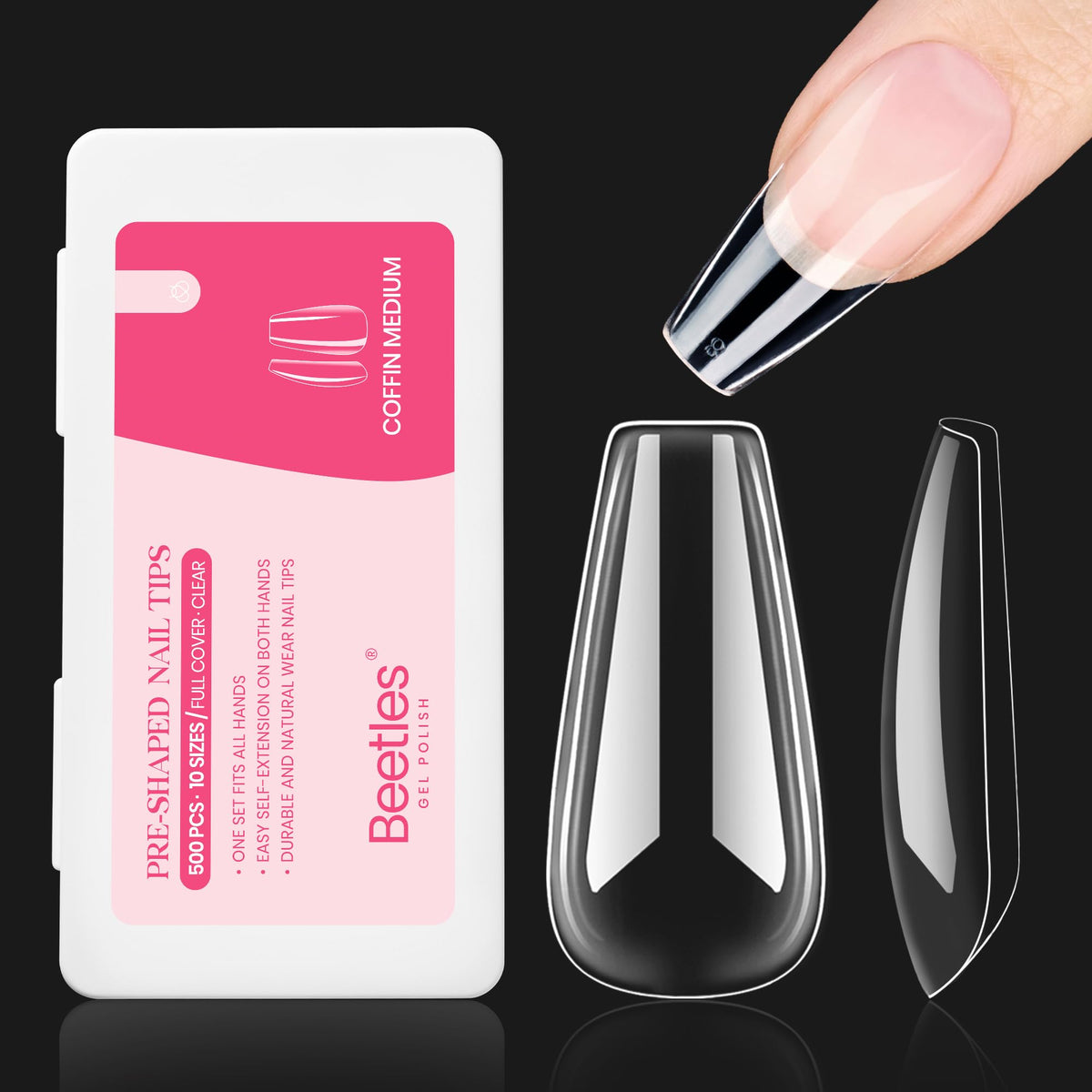 Beetles Gel Nail Tips: medium coffin pack for versatile DIY manicures.