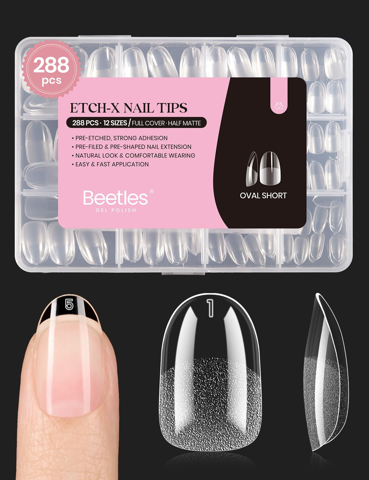 Beetles Gel Nail Tips 288-pack for quick extensions and durable wear