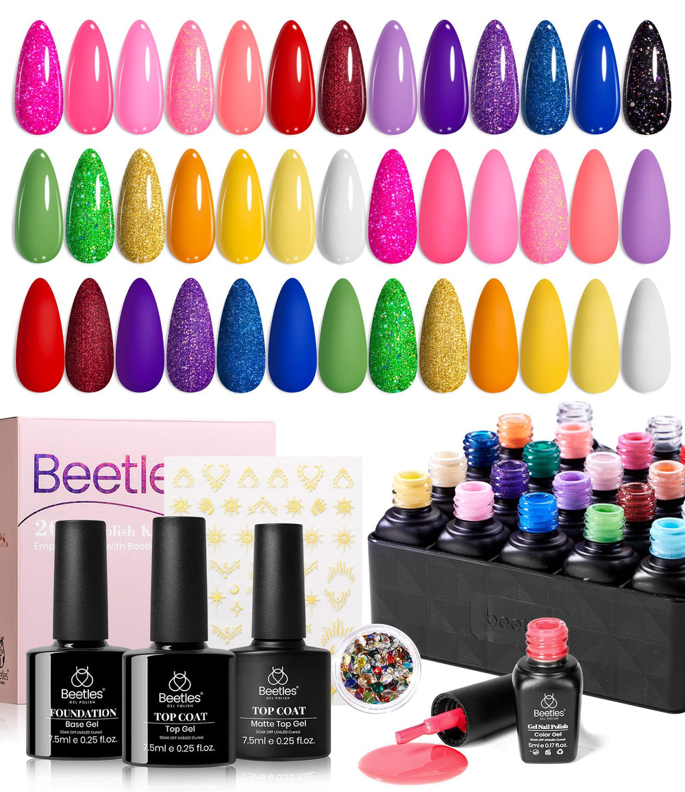 Beetles Gel Polish 20-color palette for vibrant at-home manicures.