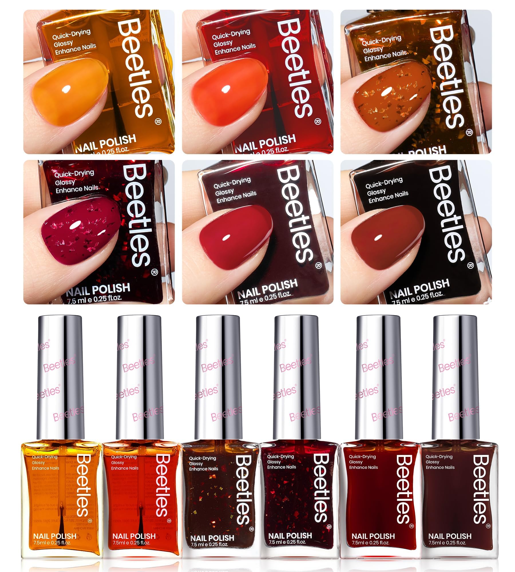 Beetles Burgundy Red jelly glitter shade on nails with rich color