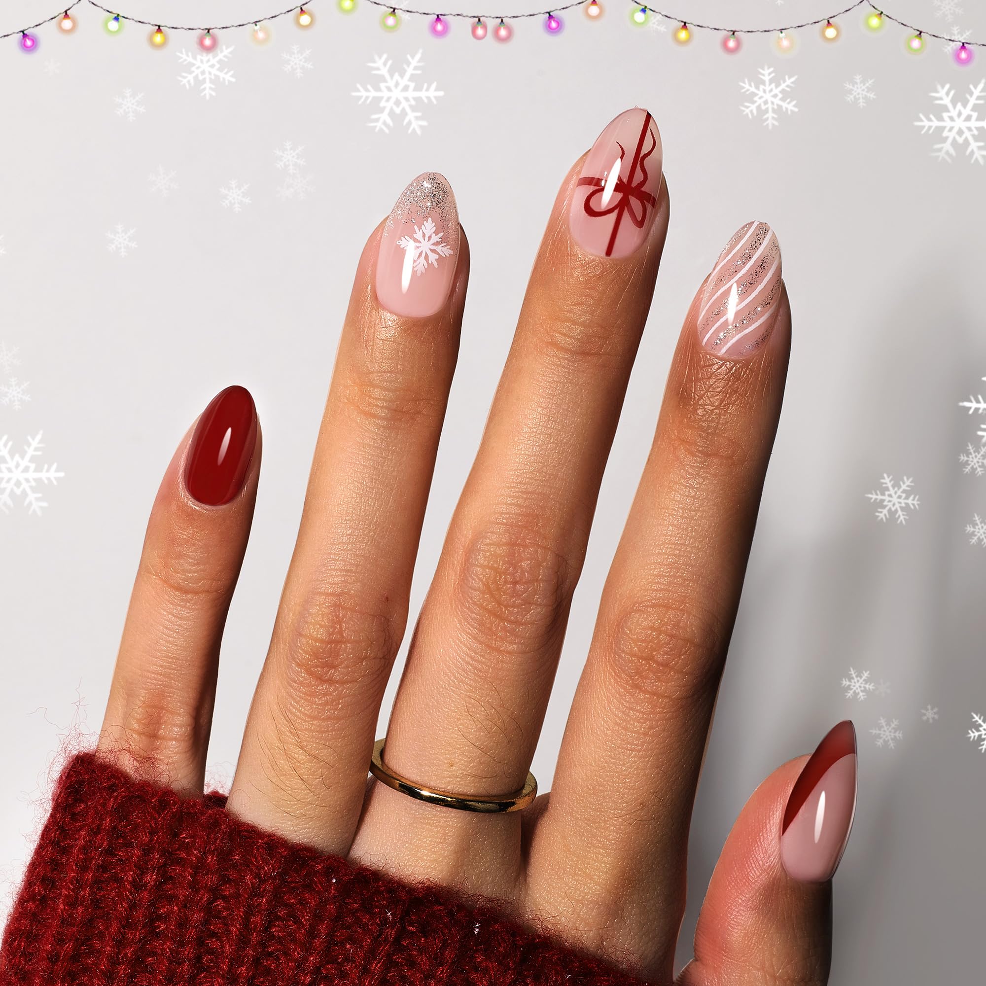 Beetles Gel Polish Christmas nails with bow design for festive manicure