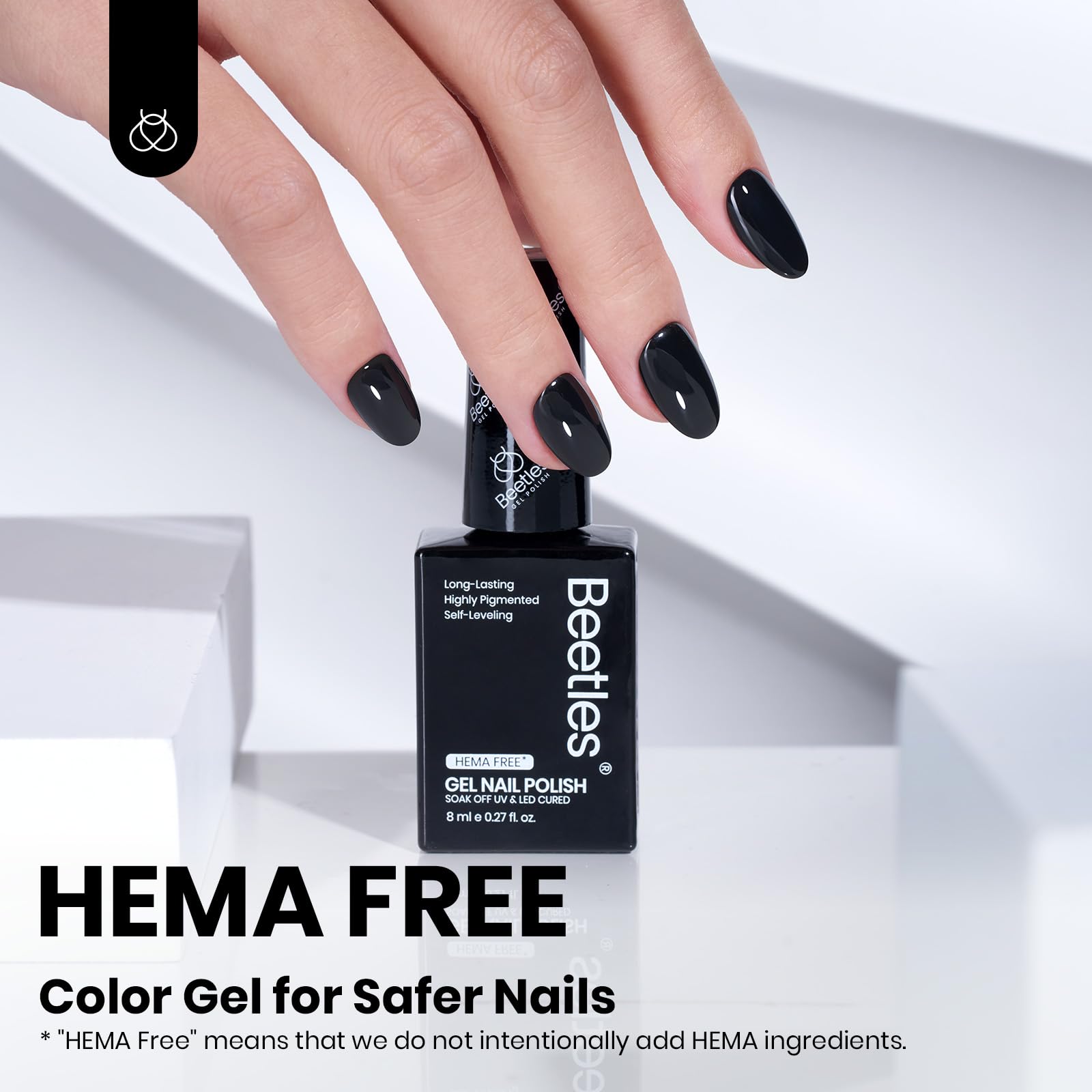 Beetles Gel Polish Classic Black color bottle highlighting true hue for home use.