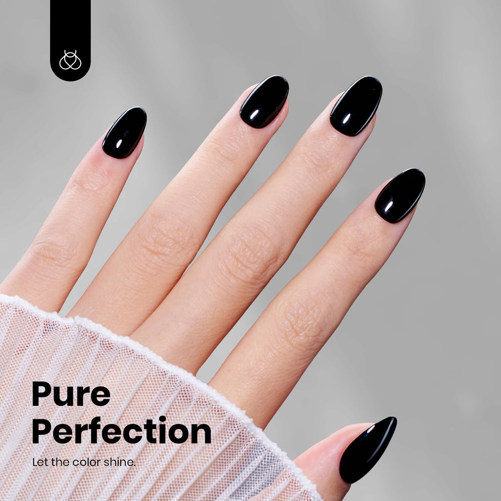 Beetles Gel Polish Classic Black nail finish with deep, glossy black look.