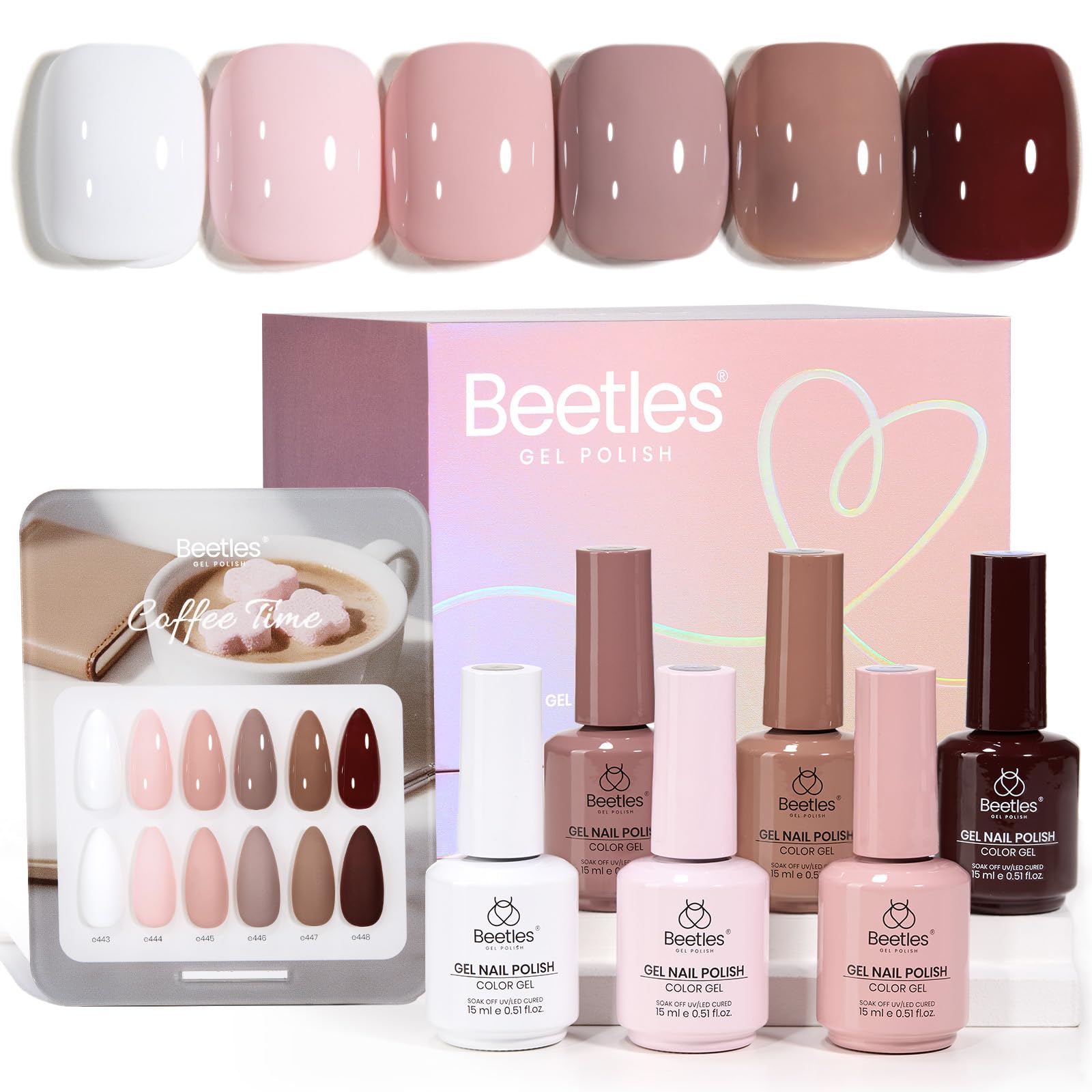 Beetles Gel Polish Coffee Time bottle close-up with warm hues for long-lasting glossy nails.