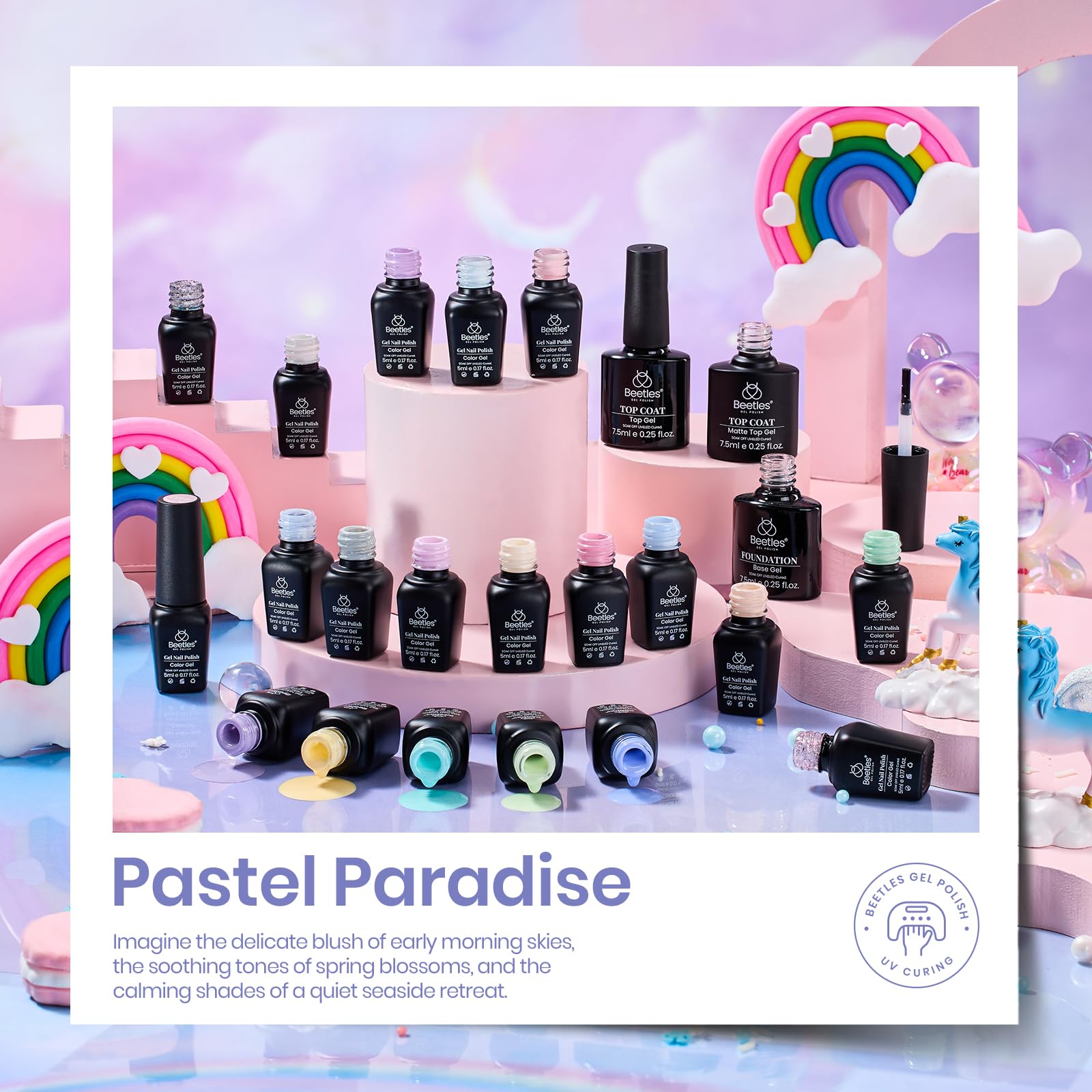 Beetles Gel Polish color swatches highlighting 20 shade options