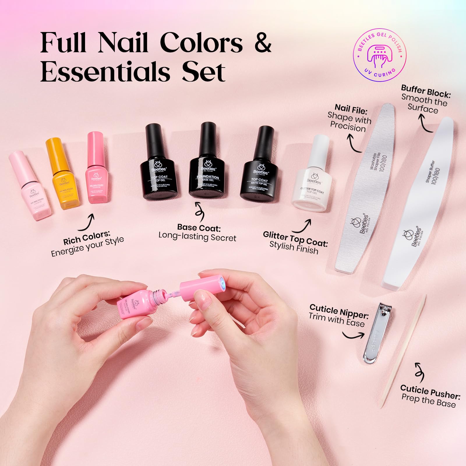 Beetles Gel Nails look bright under daylight and lamps.