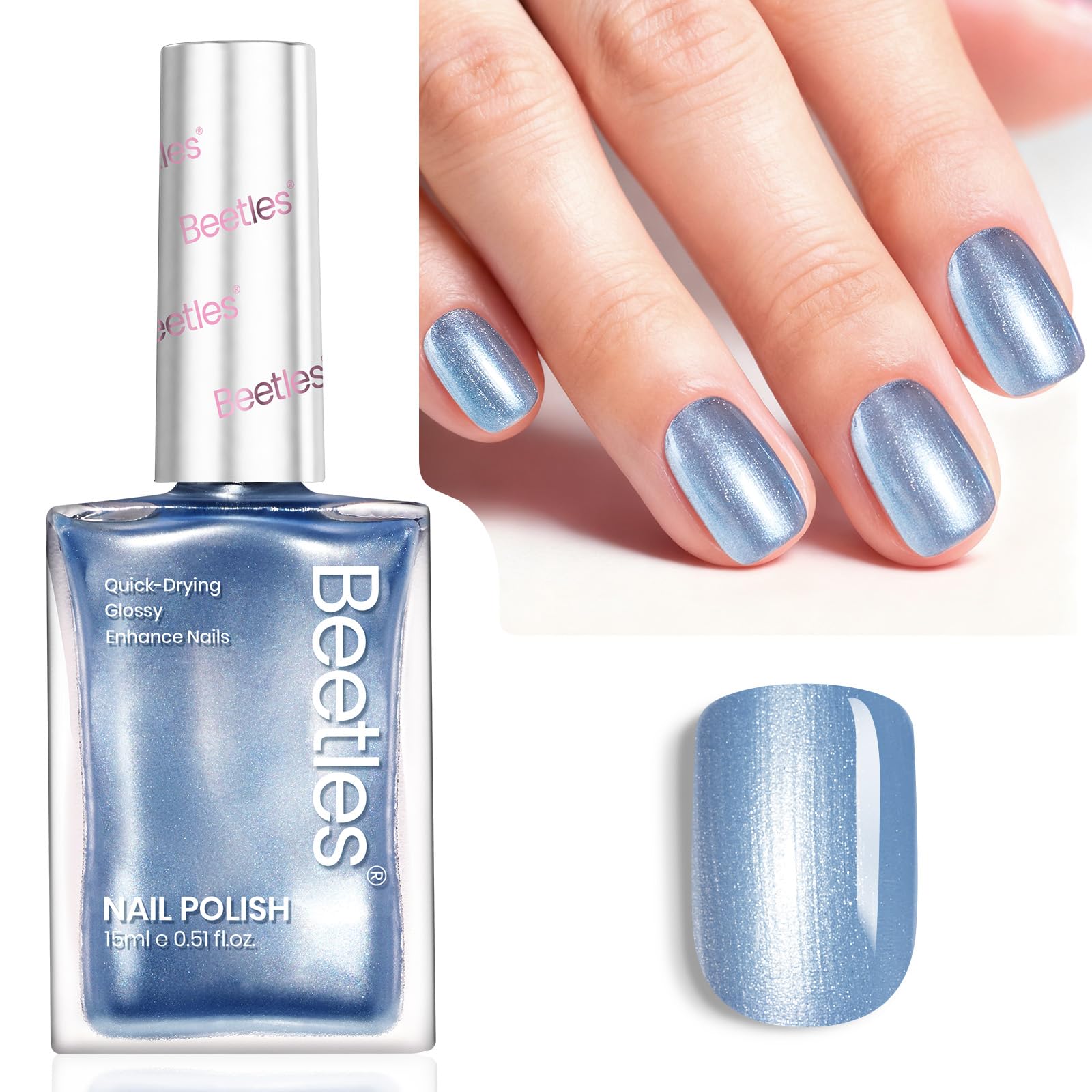 Beetles Pearl Blue removal via cotton pad for easy cleanup.