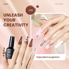 Beetles Gel Polish glitter brown bottle adds subtle shimmer for evening looks.