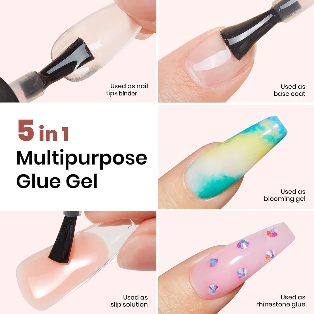 Beetles Nail glue bottle close-up highlighting versatile 5-in-1 formula