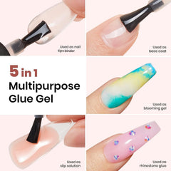 Beetles Nail glue bottle close-up highlighting versatile 5-in-1 formula