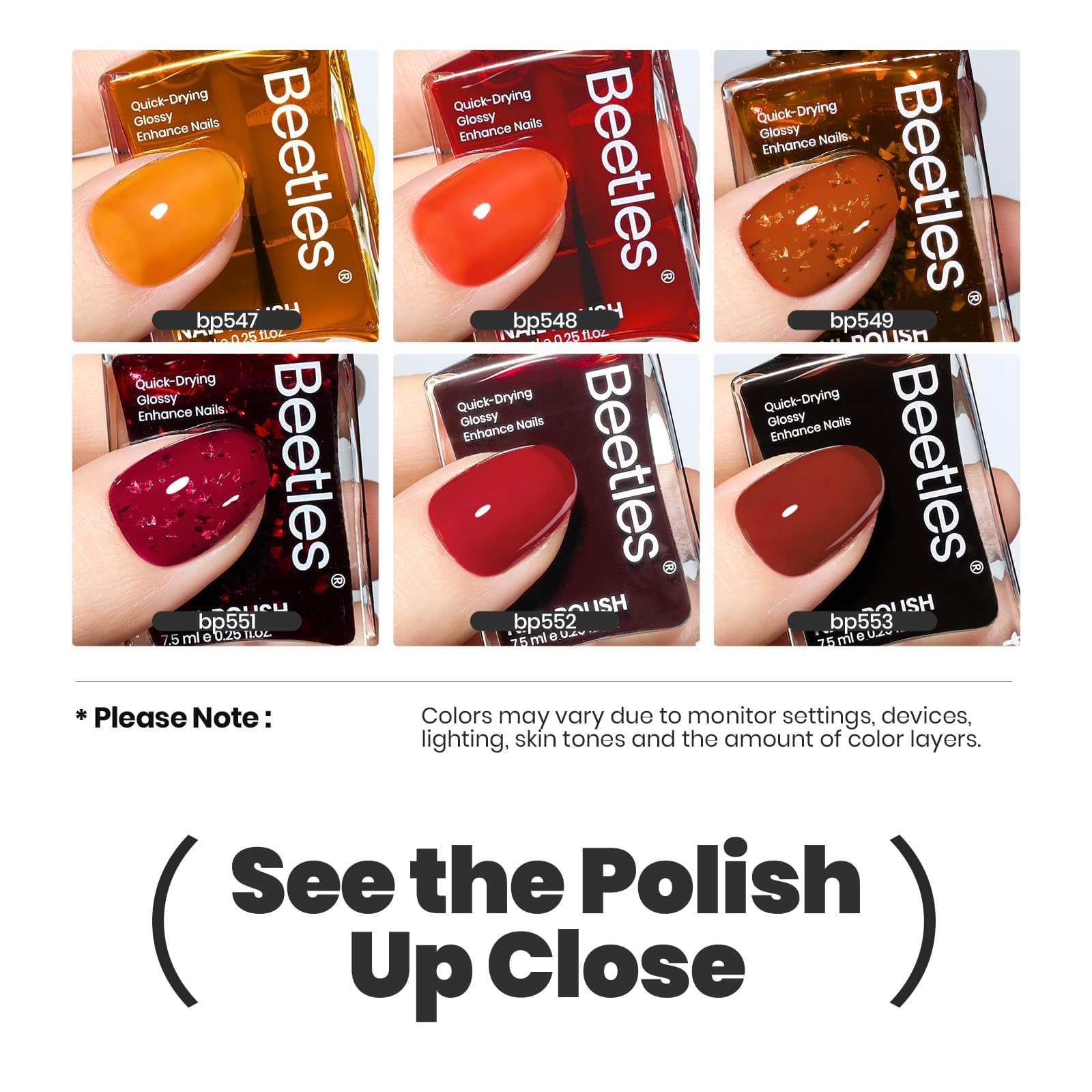 Beetles Golden Harvest bottle display highlighting six colors in a sleek package