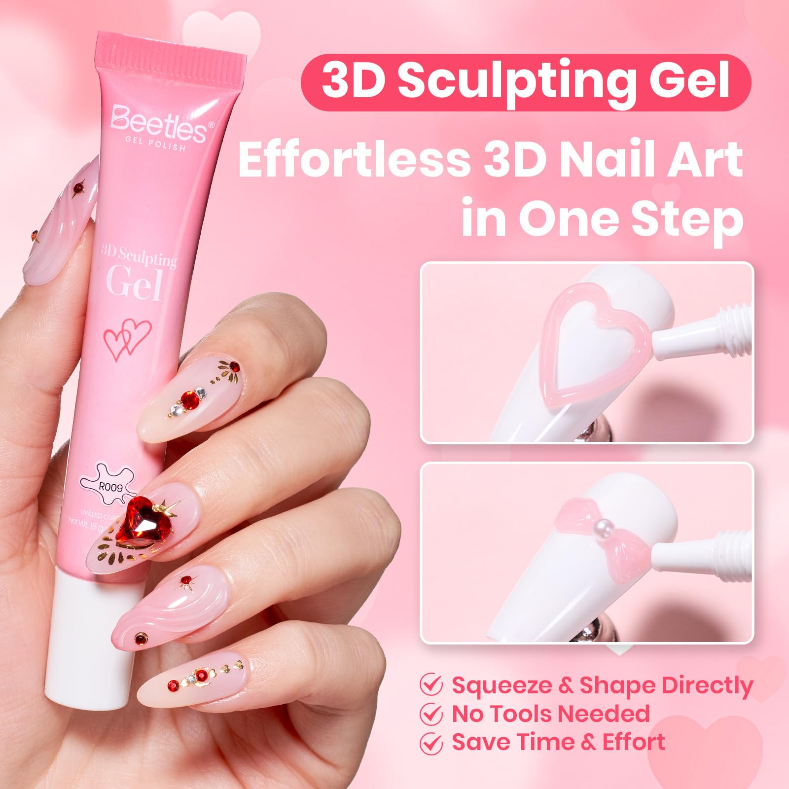 Beetles Gel Polish heart charm diamonds add chic flair to DIY nails.