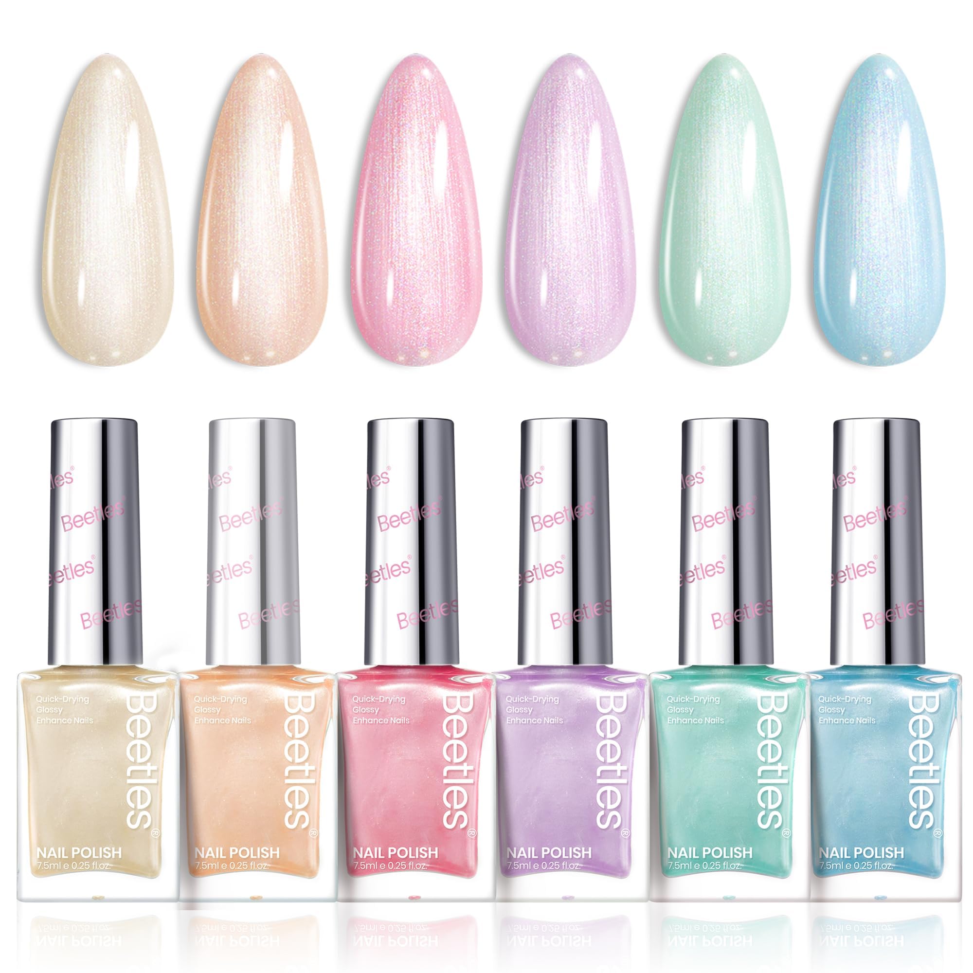 Beetles Gel Polish high gloss finish nails in bright light.