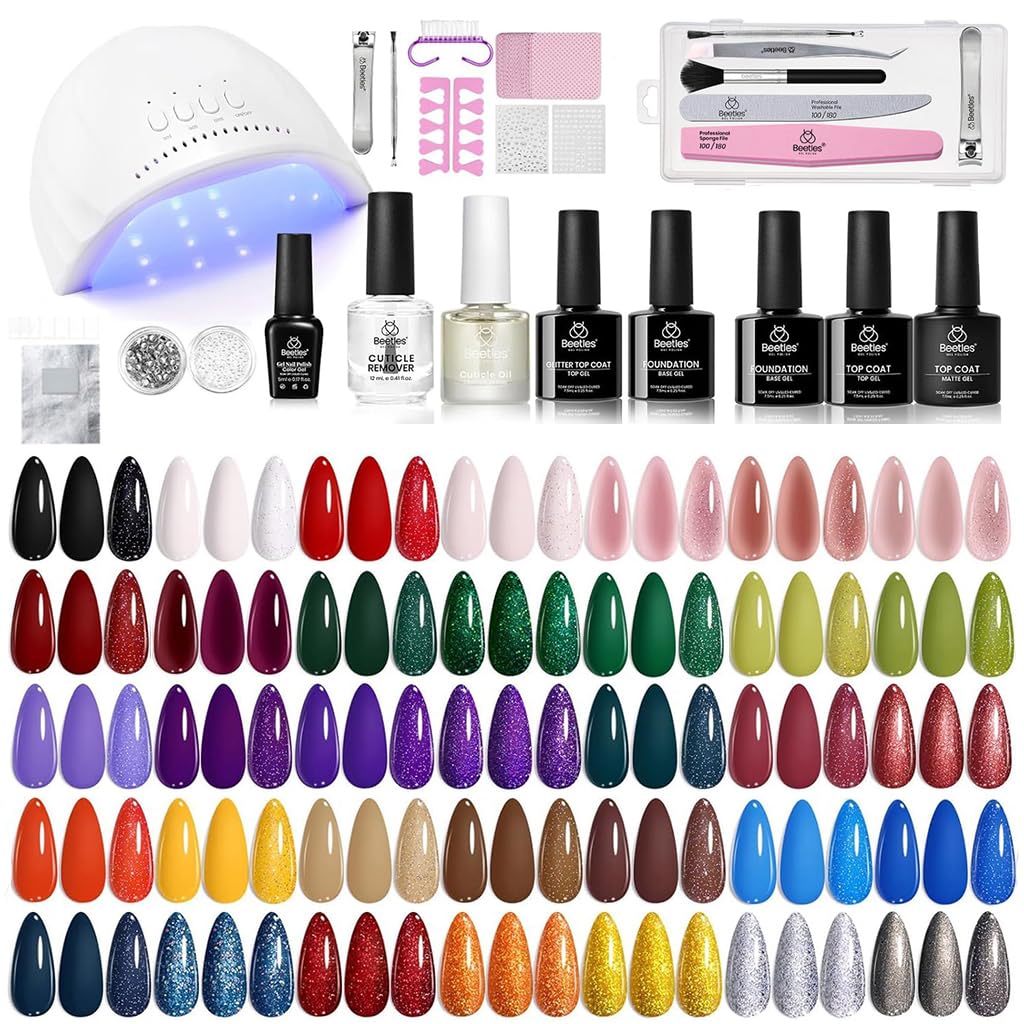 Beetles Gel Polish Kit with 45 color bottles for versatile at-home manicures.