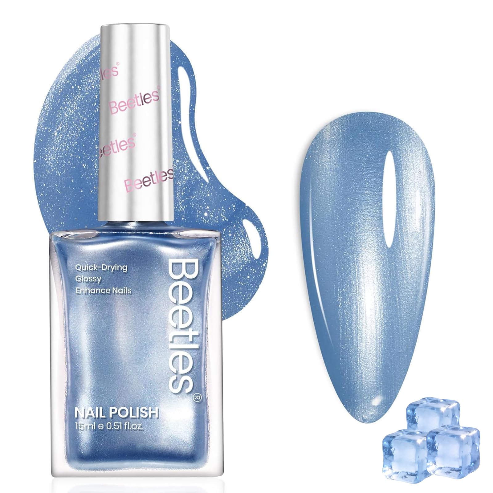 Beetles Gel Polish Lakeside Ripple close-up shows blue pearl shimmer for elegance.