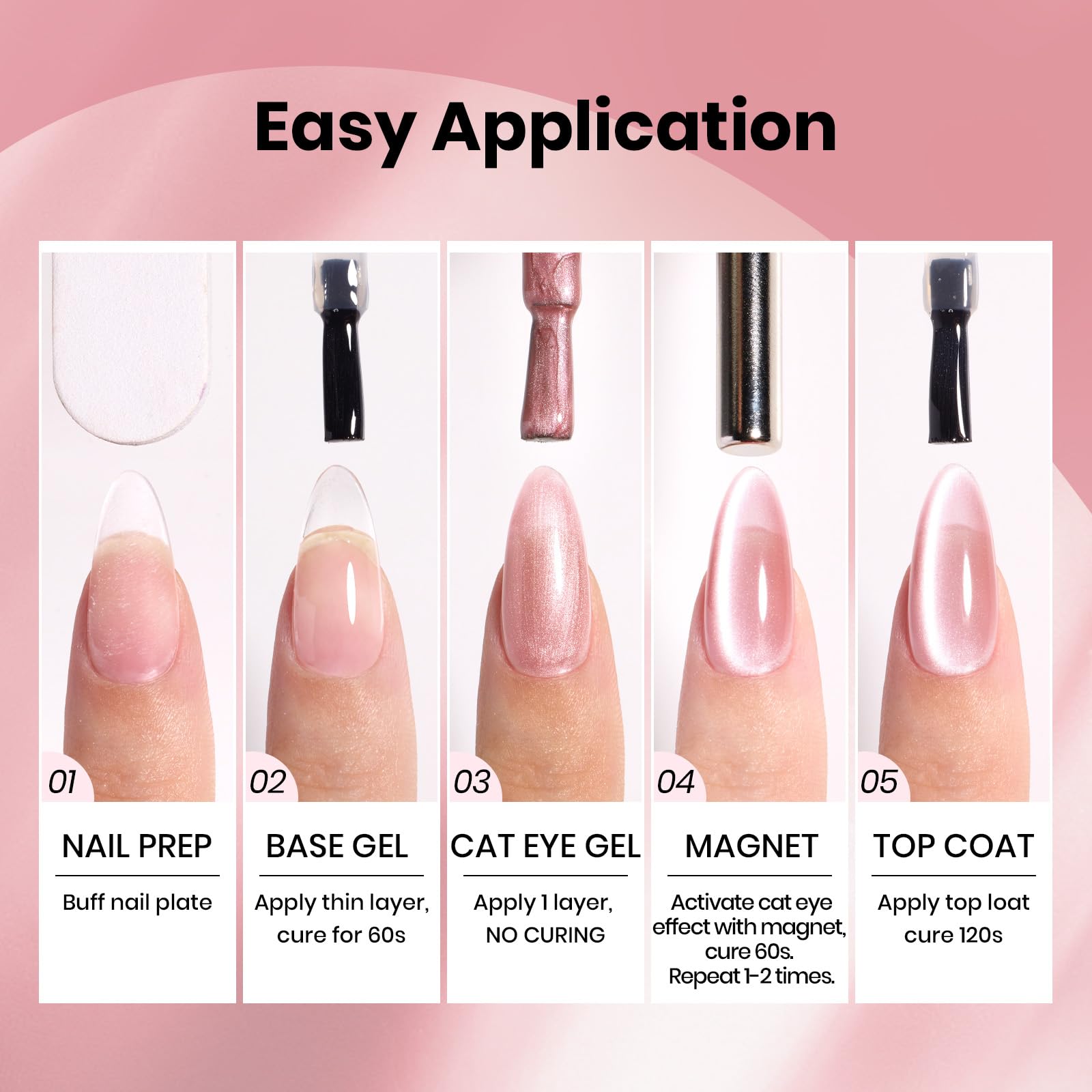 Beetles Gel Polish Magnet wand showing cat eye effect for chic neutrals.