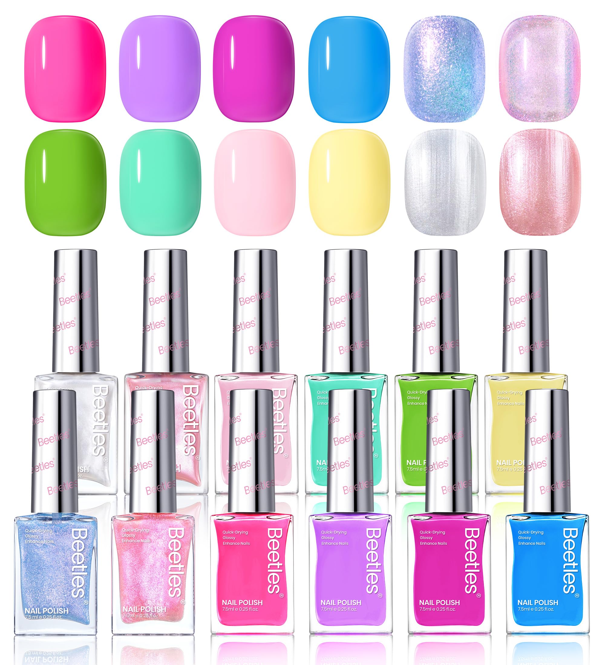 Beetles Gel Polish Neon Pink bottle, quick-dry manicure visual.