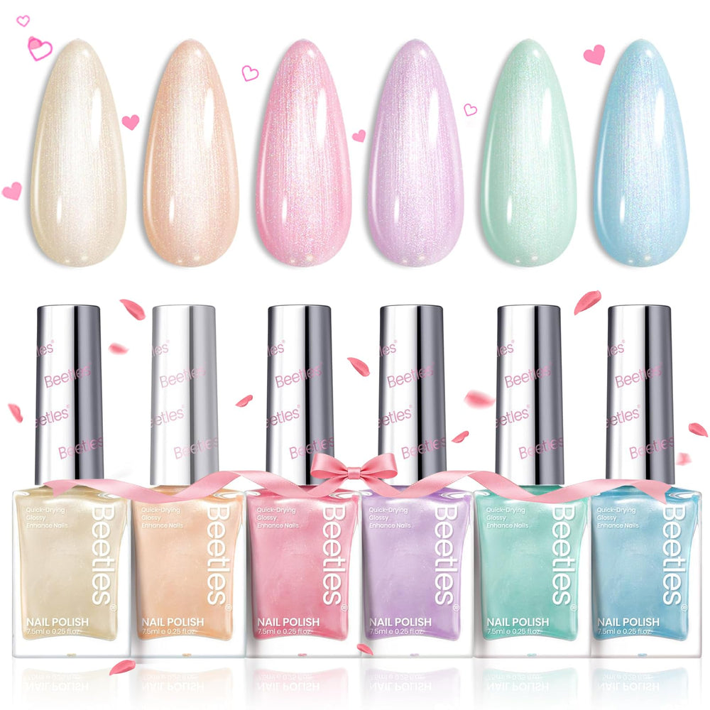 Beetles Gel Polish pastel pearl kit on display with six color options for versatile manicures.