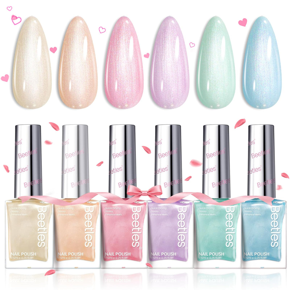 Beetles Gel Polish pastel pearl kit on display with six color options for versatile manicures.
