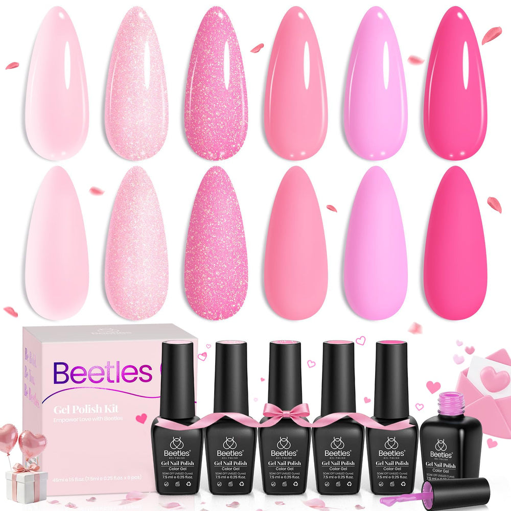 Beetles Gel Polish Pink Set hot pink glitter close-up for bold nail art.