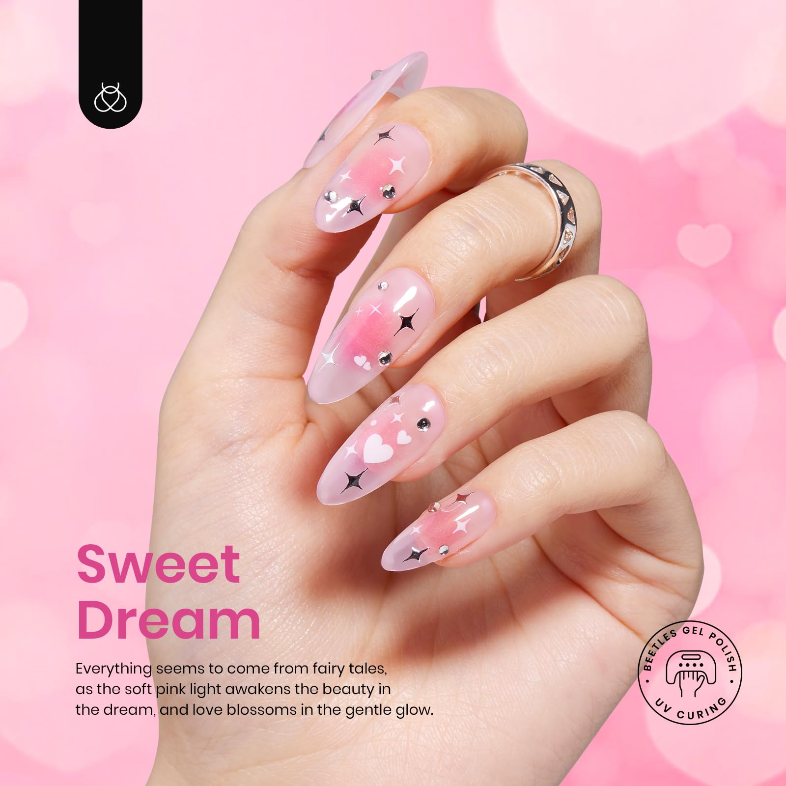 Beetles Gel Polish Pink Set jelly pink swatch showing translucent shine.