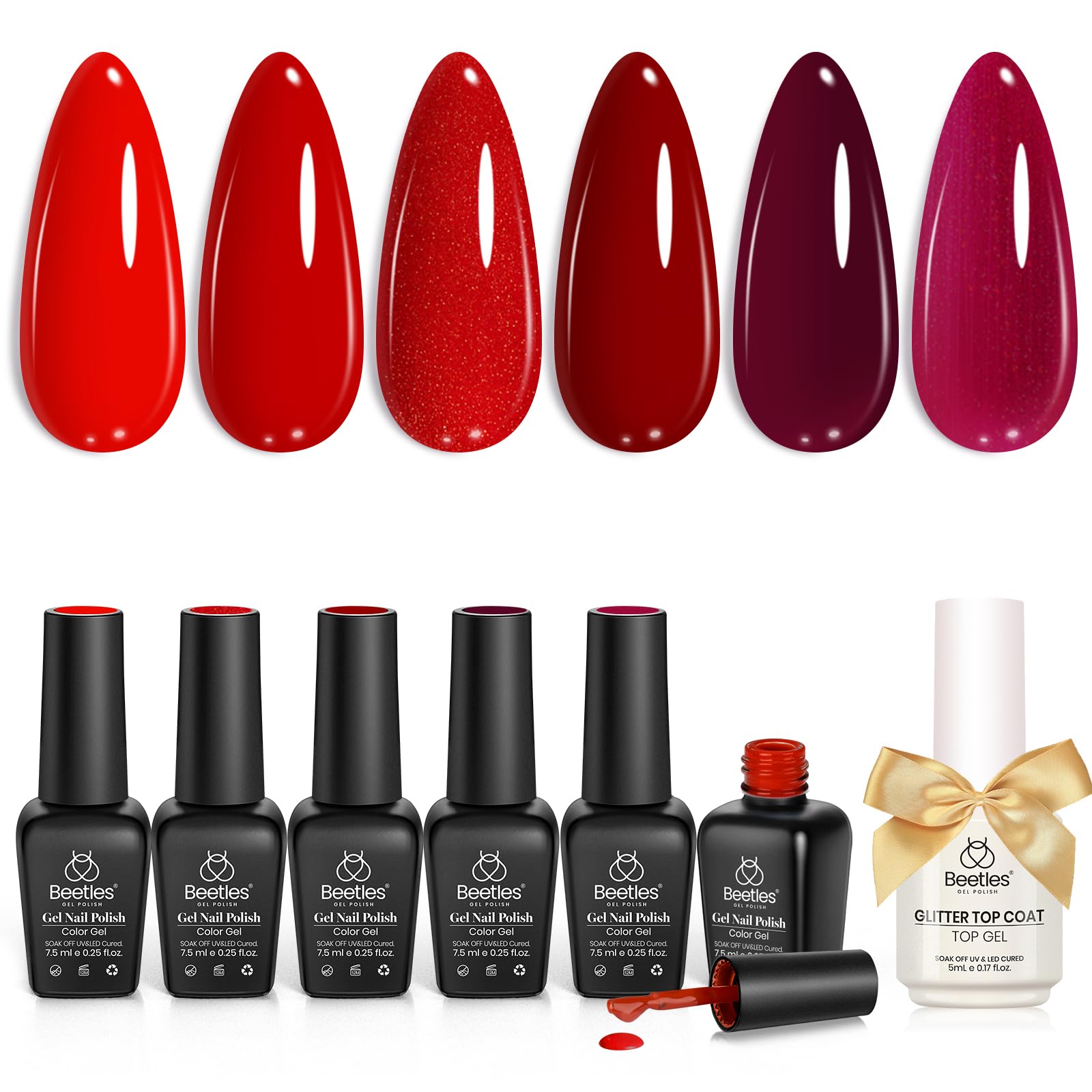 Beetles Gel Polish Red Set bottle swatch for a glossy manicure.