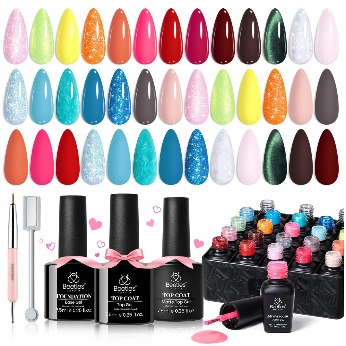 Beetles Gel Polish Set with 20 colors for versatile at-home manicures.