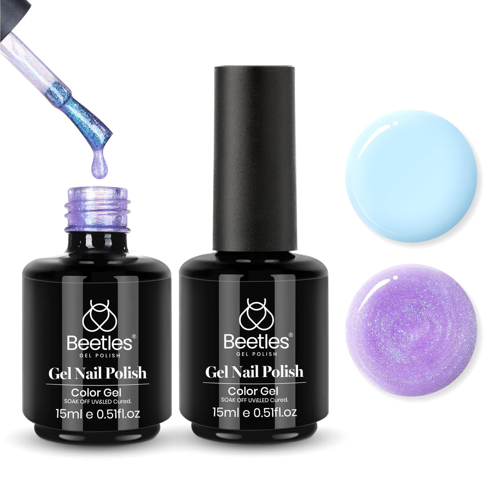 Beetles Gel Polish Baby Blue Sheer Glitter bottle swatch for easy at-home nails