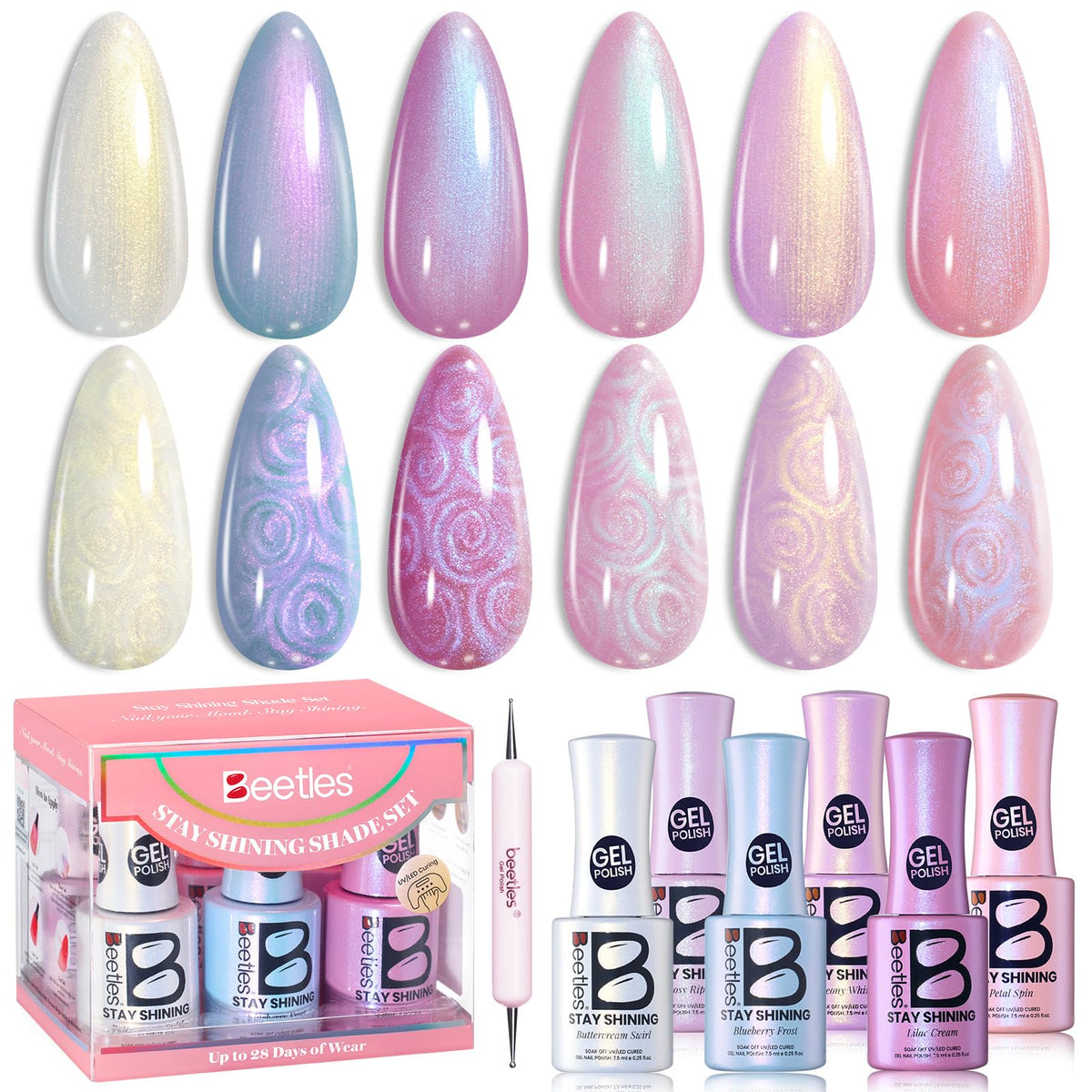 Beetles Gel Polish shell-pattern texture for crisp, durable at-home nail art.