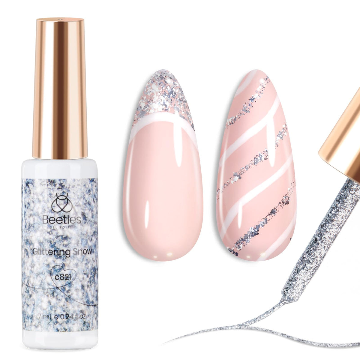 Beetles Gel Polish Silver Glitter Liner jar with reflective shimmer for subtle nail art