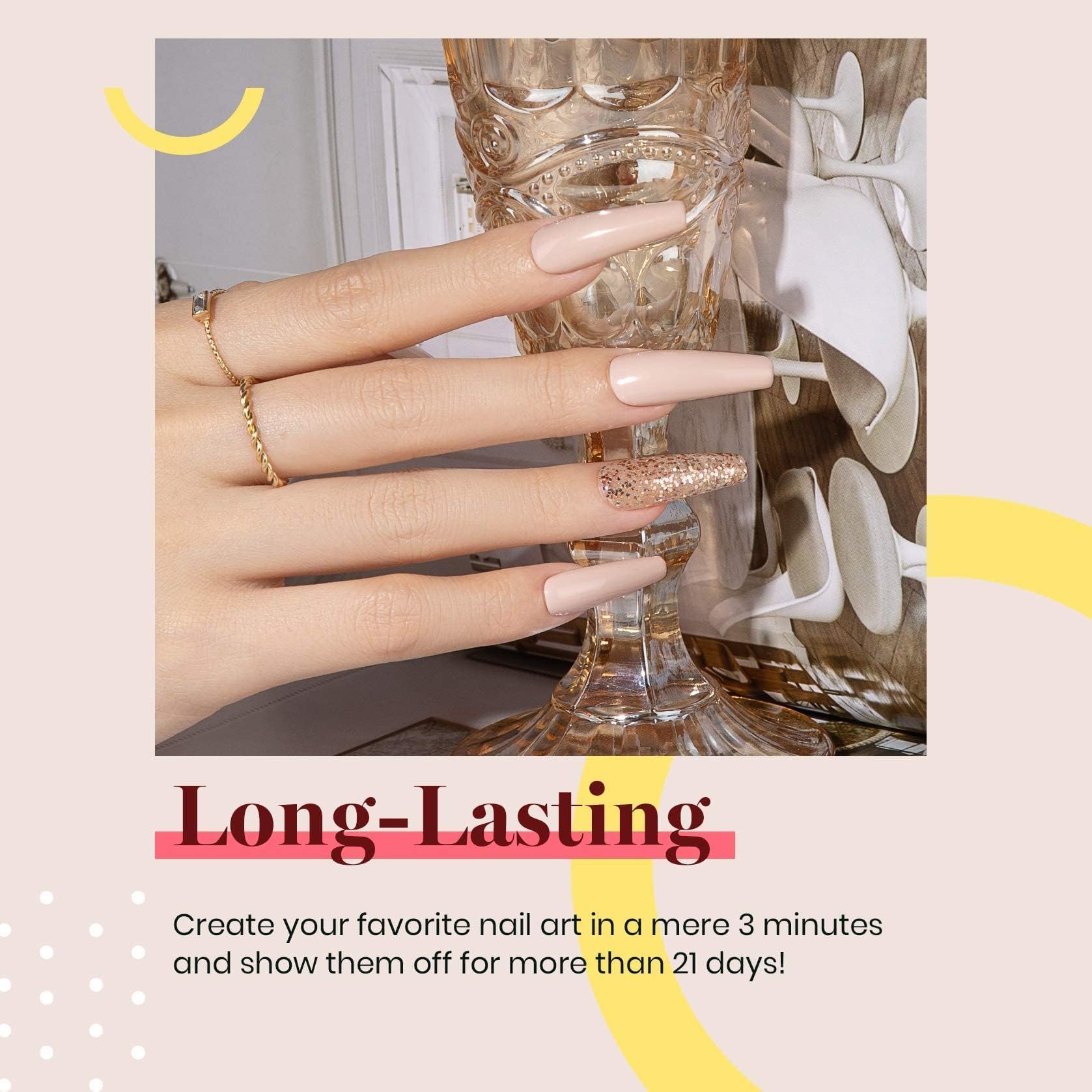 Beetles Stone Beige gel polish curing under UV/LED light for durable, salon-ready results.