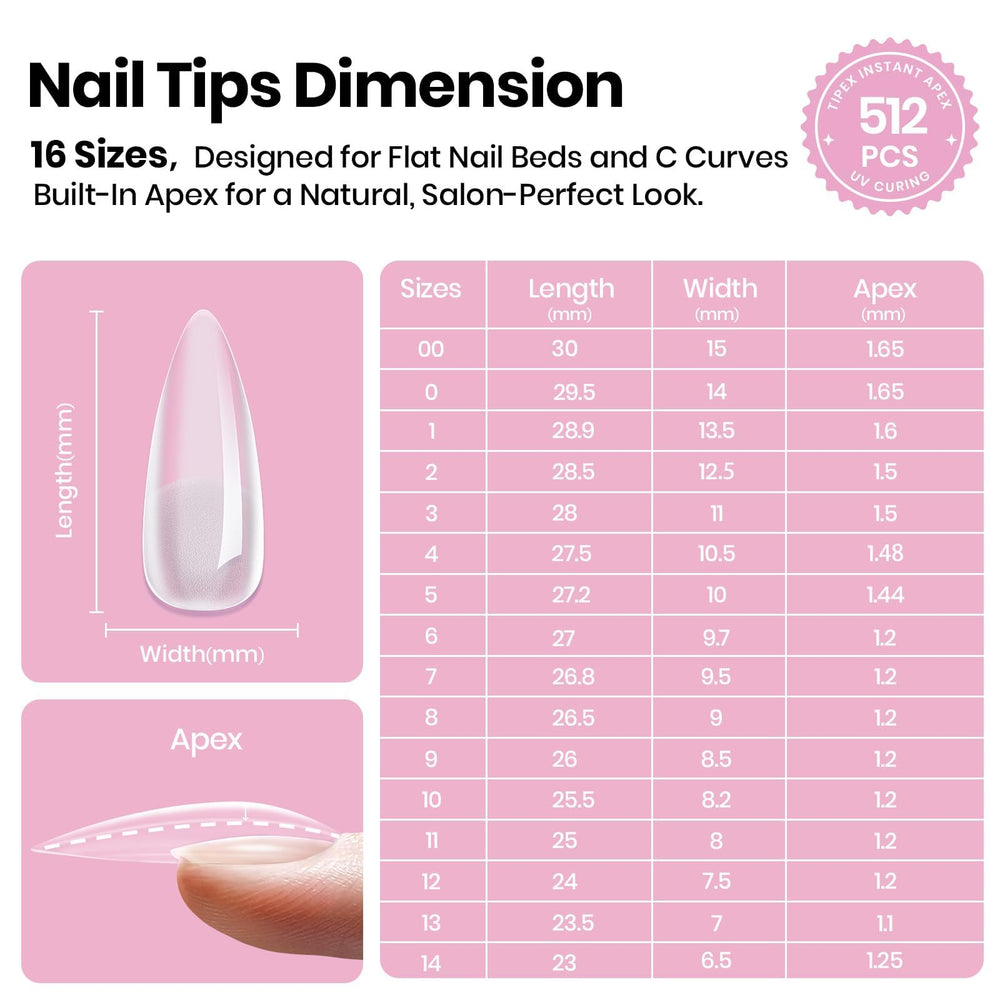 Beetles Tipex Lite flat-nail fit tips close-up for seamless natural look.