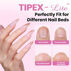 Beetles Tipex Lite stiletto medium tip pack highlighting built-in apex for strength.