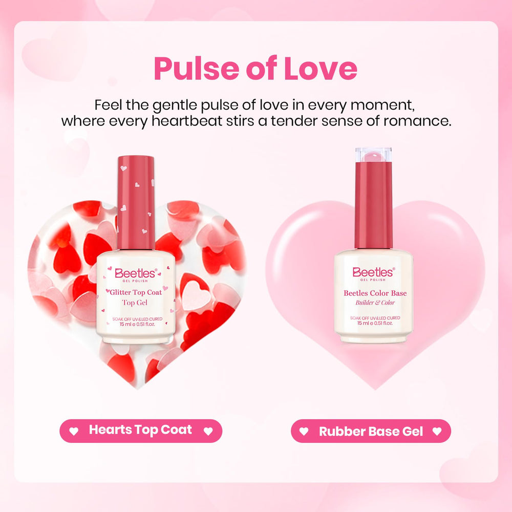 Beetles Valentine Gel Set on soft pink base strengthens thin nails.