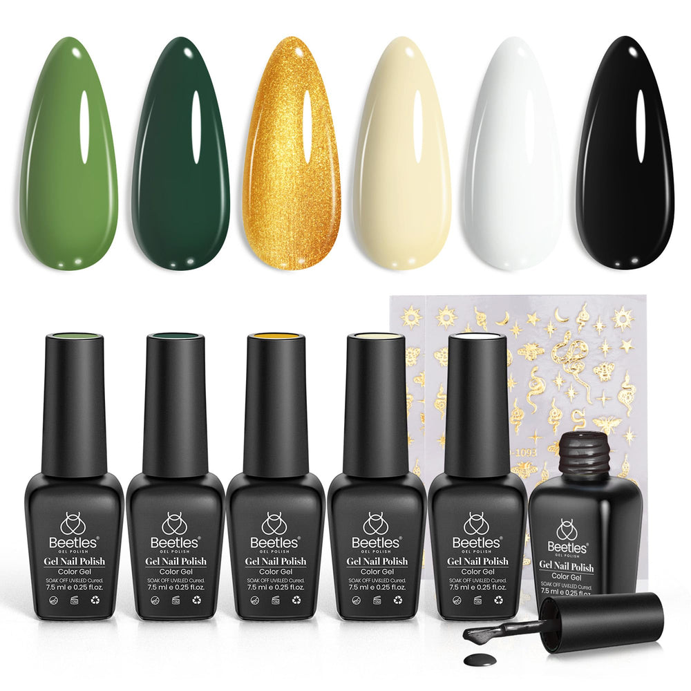 Beetles Gel Polish Viper's Kiss pack shows six shades for a bold home manicure.
