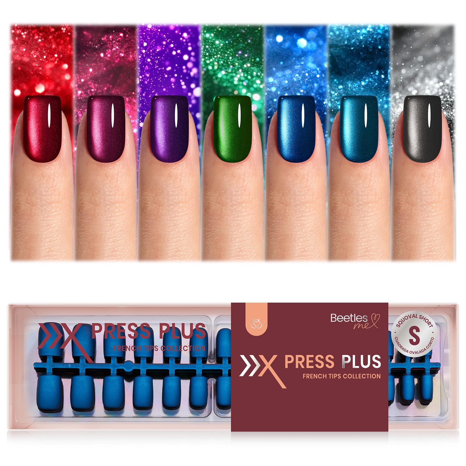 Beetles X Press Cat Eye Nails red set display bold shimmer for chic evenings.