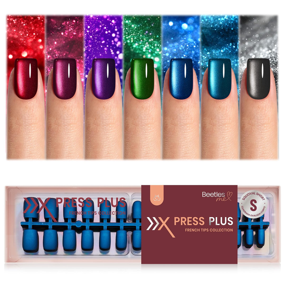 Beetles X Press Cat Eye Nails red set display bold shimmer for chic evenings.