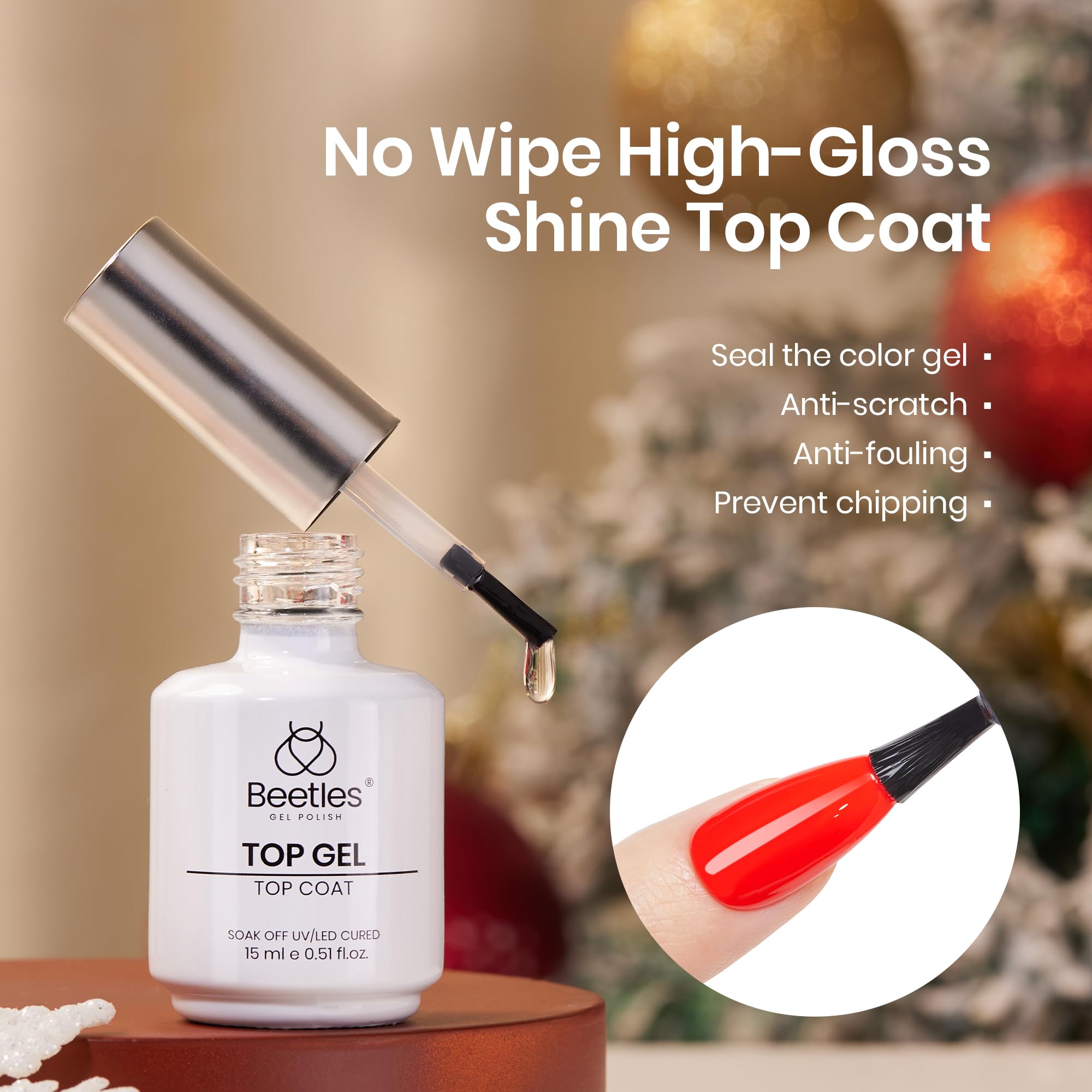 Close-up of Beetles Gel Top Coat shine finish on nails
