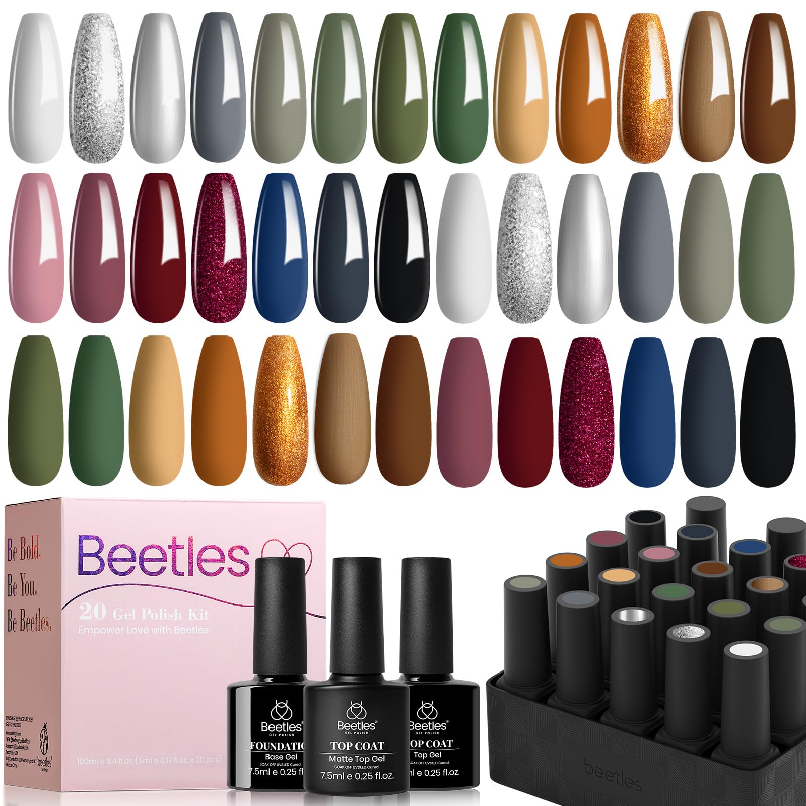 Gift-ready Beetles nail polish kit with comprehensive color range