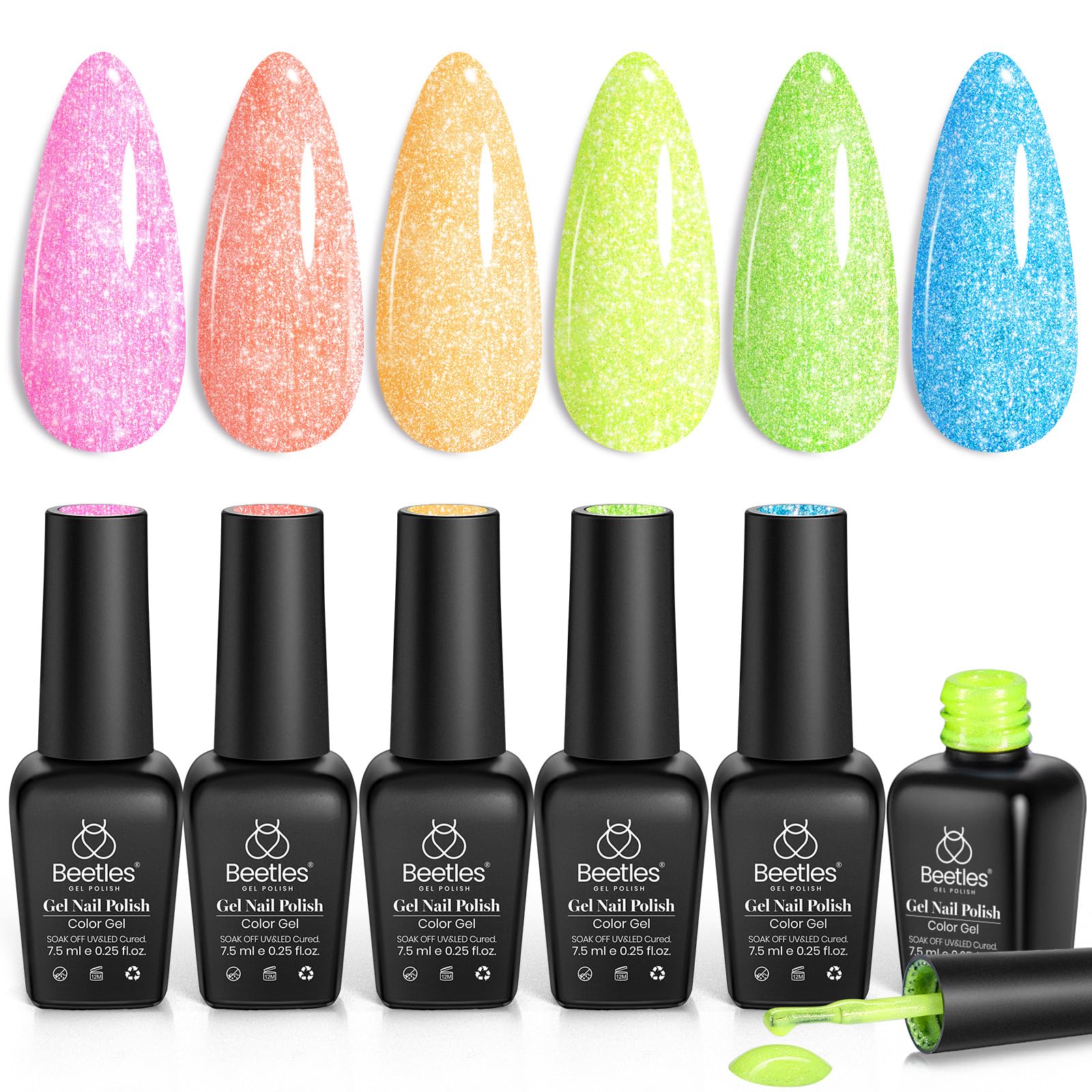 Beetles Glitter Blue gel polish delivers vibrant sparkle for bold summer nails.