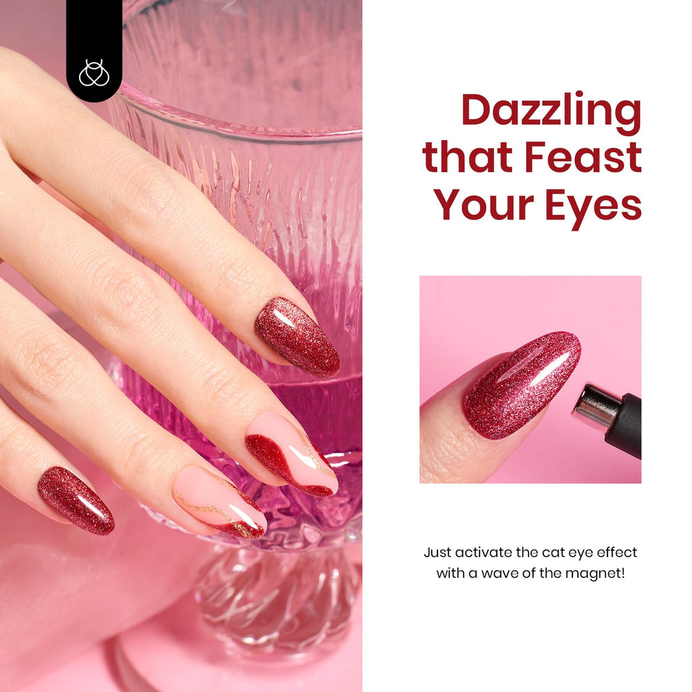 Beetles Glitter Cat Eye nail art highlights elegant lines.