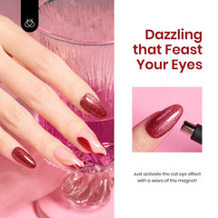 Beetles Glitter Cat Eye nail art highlights elegant lines.