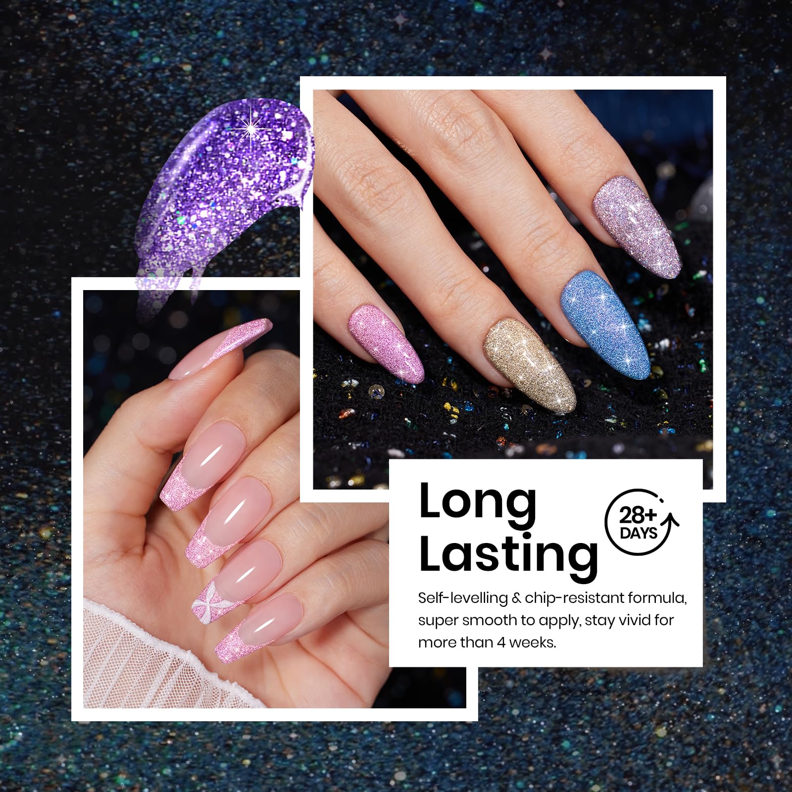 Beetles glitter gel brush in use for precise application.