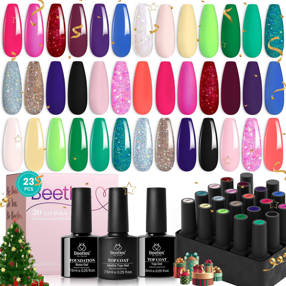 Beetles Glitter Gel Nail Polish Set with 23 colors for versatile, long-lasting manicures.