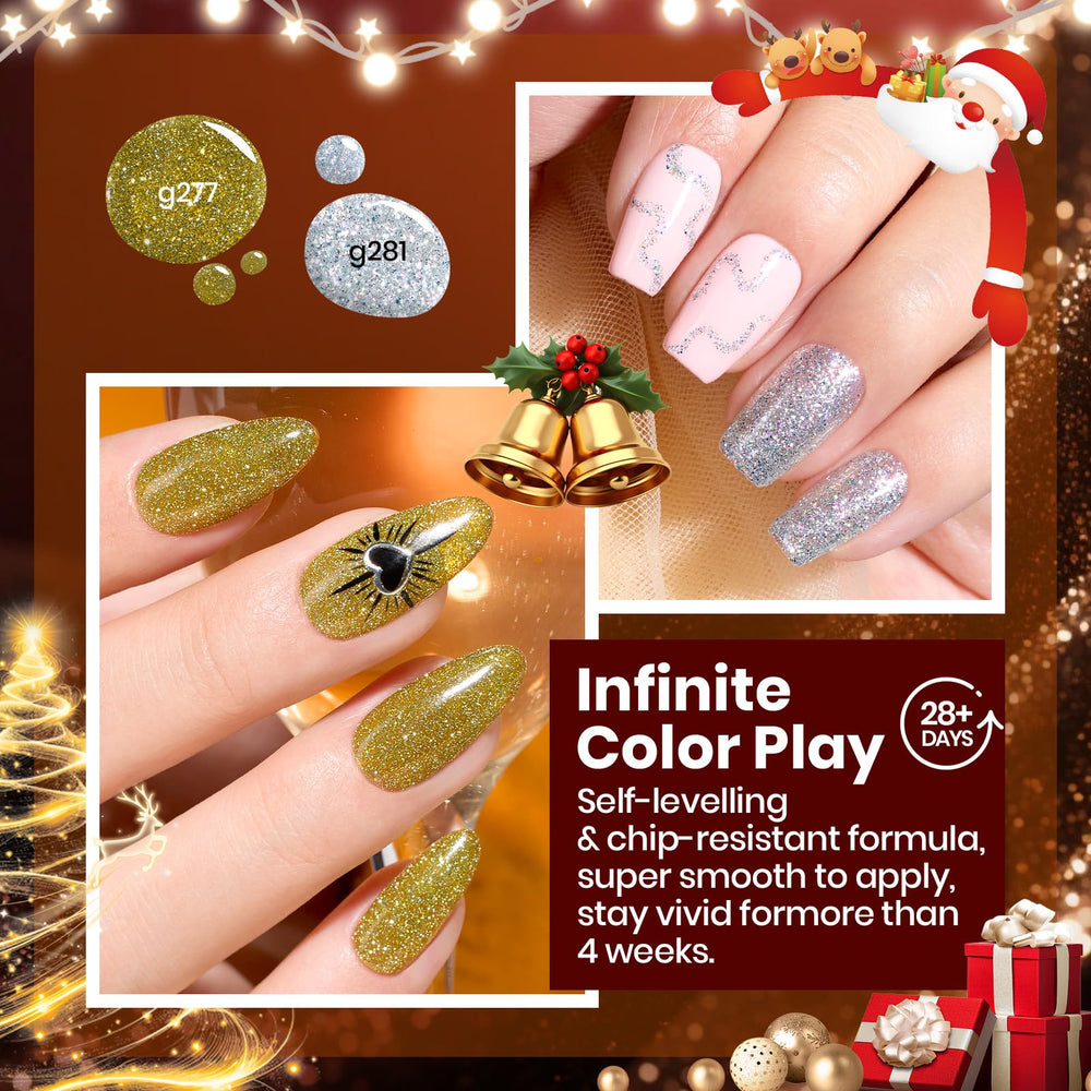 Beetles Glitter Gel Nail Polish Set Vintage Luminary brilliant gold shade shines in lights.