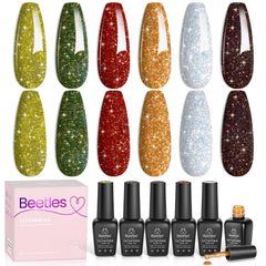 Beetles Glitter Gel Nail Polish Set Vintage Luminary emerald green shade adds festive sparkle to nails.
