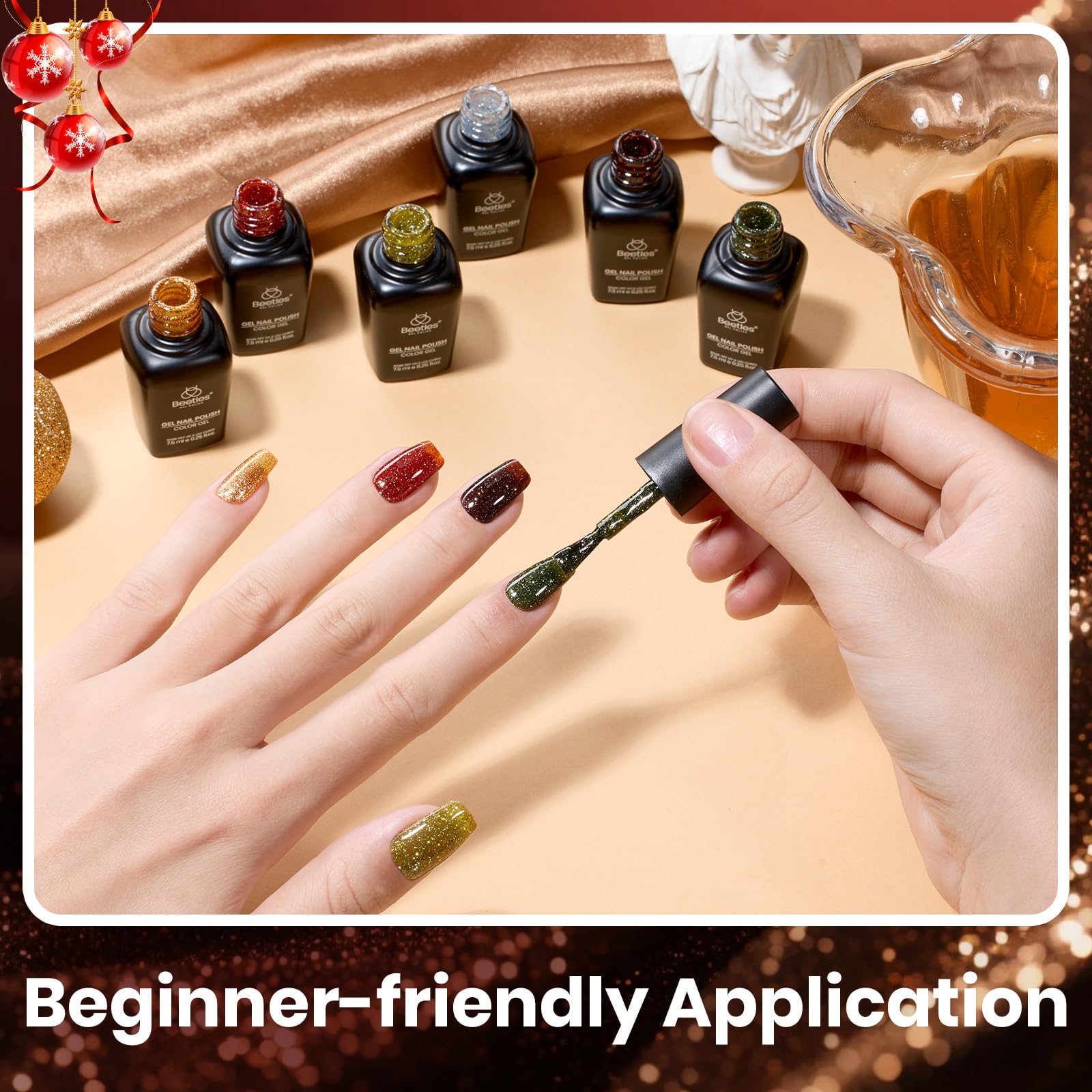 Beetles Glitter Gel Nail Polish Set Vintage Luminary long‑lasting wear with glossy, reflective finish.