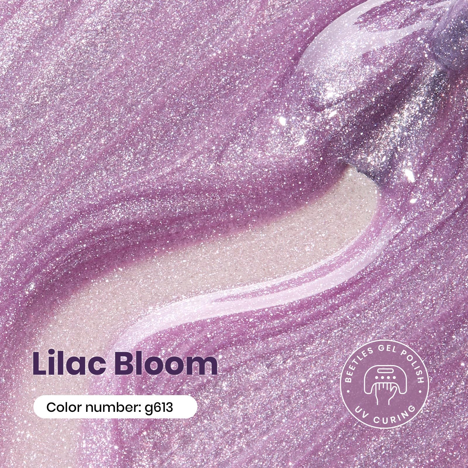 Beetles Glitter Gel Polish lilac bloom glitter detail for dazzling nails