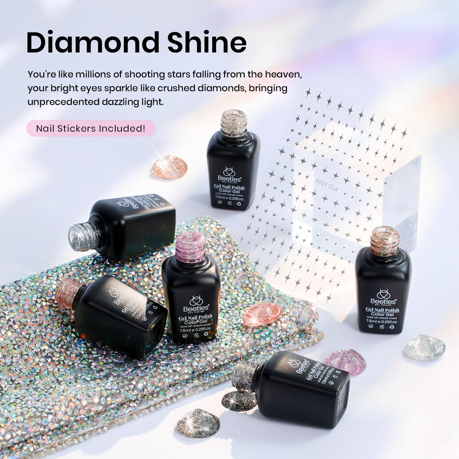Beetles Glitter Gel Polish Black Shimmer glows under UV/LED for evening looks.